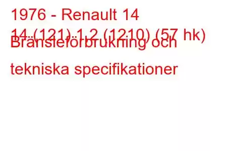 1976 - Renault 14
14 (121) 1,2 (1210) (57 hk) Bränsleförbrukning och tekniska specifikationer