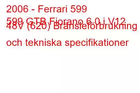 2006 - Ferrari 599
599 GTB Fiorano 6.0 i V12 48V (620) Bränsleförbrukning och tekniska specifikationer