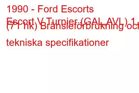 1990 - Ford Escorts
Escort V Turnier (GAL,AVL) 1.4 (71 hk) Bränsleförbrukning och tekniska specifikationer