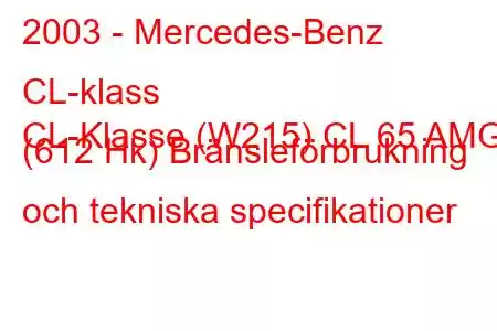 2003 - Mercedes-Benz CL-klass
CL-Klasse (W215) CL 65 AMG (612 Hk) Bränsleförbrukning och tekniska specifikationer