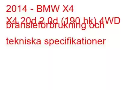 2014 - BMW X4
X4 20d 2.0d (190 hk) 4WD bränsleförbrukning och tekniska specifikationer