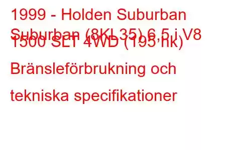 1999 - Holden Suburban
Suburban (8KL35) 6,5 i V8 1500 SLT 4WD (195 hk) Bränsleförbrukning och tekniska specifikationer