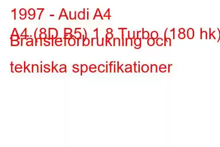 1997 - Audi A4
A4 (8D,B5) 1,8 Turbo (180 hk) Bränsleförbrukning och tekniska specifikationer