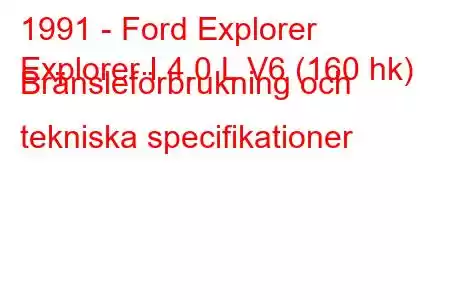 1991 - Ford Explorer
Explorer I 4.0 L V6 (160 hk) Bränsleförbrukning och tekniska specifikationer