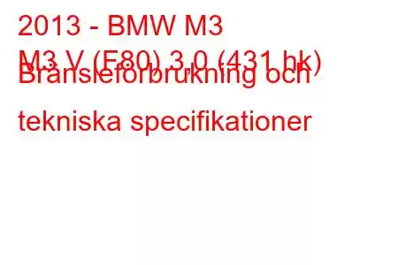 2013 - BMW M3
M3 V (F80) 3,0 (431 hk) Bränsleförbrukning och tekniska specifikationer