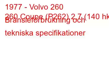 1977 - Volvo 260
260 Coupe (P262) 2,7 (140 hk) Bränsleförbrukning och tekniska specifikationer