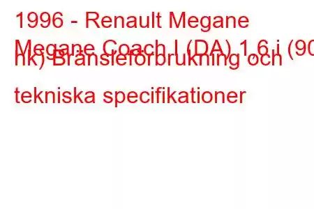 1996 - Renault Megane
Megane Coach I (DA) 1,6 i (90 hk) Bränsleförbrukning och tekniska specifikationer