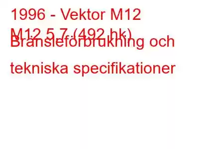 1996 - Vektor M12
M12 5,7 (492 hk) Bränsleförbrukning och tekniska specifikationer