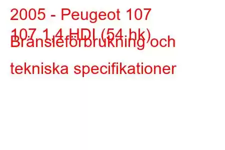 2005 - Peugeot 107
107 1,4 HDI (54 hk) Bränsleförbrukning och tekniska specifikationer