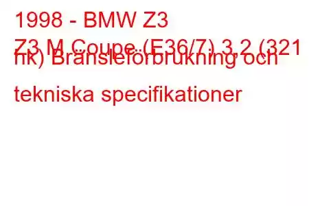 1998 - BMW Z3
Z3 M Coupe (E36/7) 3,2 (321 hk) Bränsleförbrukning och tekniska specifikationer