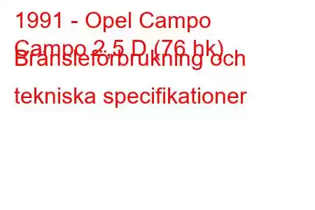 1991 - Opel Campo
Campo 2,5 D (76 hk) Bränsleförbrukning och tekniska specifikationer