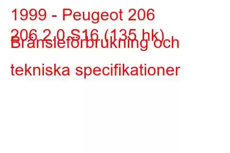 1999 - Peugeot 206
206 2.0 S16 (135 hk) Bränsleförbrukning och tekniska specifikationer