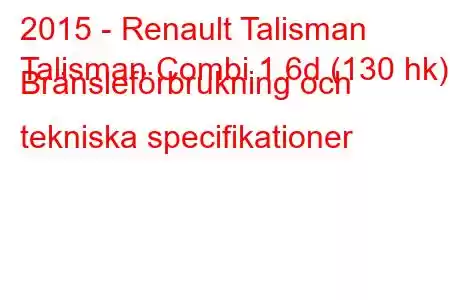 2015 - Renault Talisman
Talisman Combi 1.6d (130 hk) Bränsleförbrukning och tekniska specifikationer