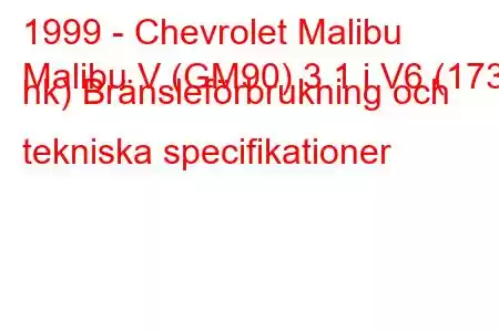 1999 - Chevrolet Malibu
Malibu V (GM90) 3.1 i V6 (173 hk) Bränsleförbrukning och tekniska specifikationer