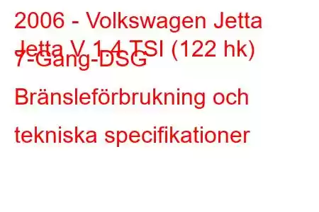 2006 - Volkswagen Jetta
Jetta V 1.4 TSI (122 hk) 7-Gang-DSG Bränsleförbrukning och tekniska specifikationer