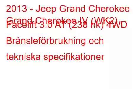 2013 - Jeep Grand Cherokee
Grand Cherokee IV (WK2) Facelift 3.0 AT (238 hk) 4WD Bränsleförbrukning och tekniska specifikationer