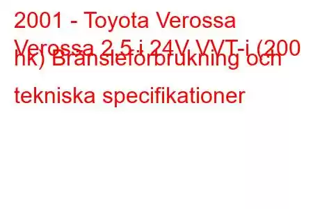 2001 - Toyota Verossa
Verossa 2.5 i 24V VVT-i (200 hk) Bränsleförbrukning och tekniska specifikationer