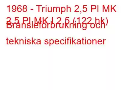 1968 - Triumph 2,5 PI MK
2,5 PI MK I 2,5 (122 hk) Bränsleförbrukning och tekniska specifikationer