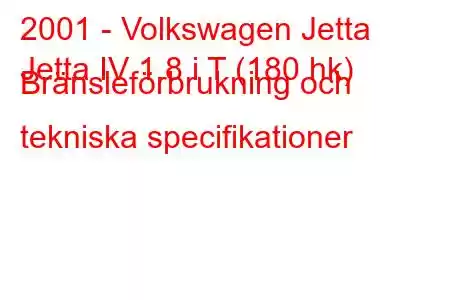 2001 - Volkswagen Jetta
Jetta IV 1.8 i T (180 hk) Bränsleförbrukning och tekniska specifikationer