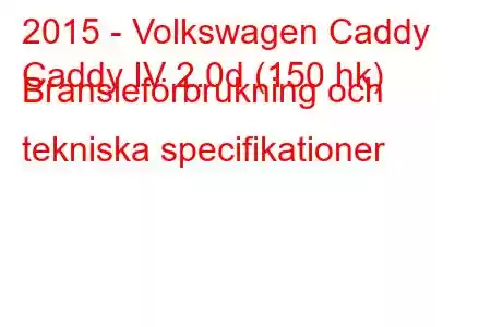 2015 - Volkswagen Caddy
Caddy IV 2.0d (150 hk) Bränsleförbrukning och tekniska specifikationer