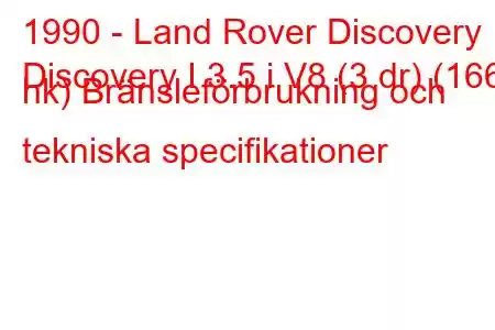 1990 - Land Rover Discovery
Discovery I 3.5 i V8 (3 dr) (166 hk) Bränsleförbrukning och tekniska specifikationer