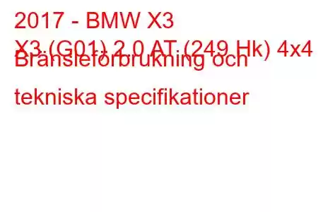 2017 - BMW X3
X3 (G01) 2.0 AT (249 Hk) 4x4 Bränsleförbrukning och tekniska specifikationer