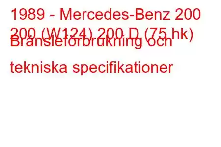 1989 - Mercedes-Benz 200
200 (W124) 200 D (75 hk) Bränsleförbrukning och tekniska specifikationer