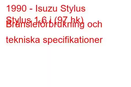 1990 - Isuzu Stylus
Stylus 1,6 i (97 hk) Bränsleförbrukning och tekniska specifikationer