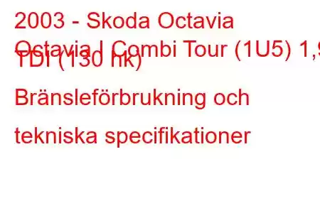 2003 - Skoda Octavia
Octavia I Combi Tour (1U5) 1,9 TDI (130 hk) Bränsleförbrukning och tekniska specifikationer