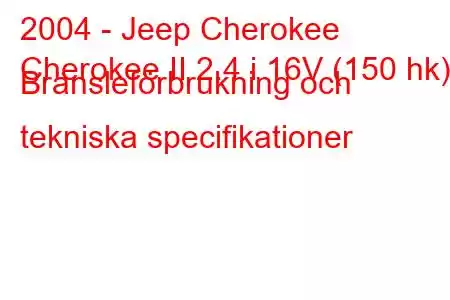 2004 - Jeep Cherokee
Cherokee II 2.4 i 16V (150 hk) Bränsleförbrukning och tekniska specifikationer