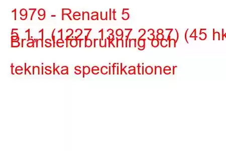 1979 - Renault 5
5 1,1 (1227,1397,2387) (45 hk) Bränsleförbrukning och tekniska specifikationer