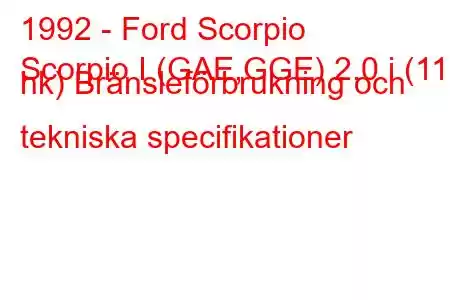 1992 - Ford Scorpio
Scorpio I (GAE,GGE) 2.0 i (115 hk) Bränsleförbrukning och tekniska specifikationer