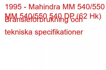 1995 - Mahindra MM 540/550
MM 540/550 540 DP (62 Hk) Bränsleförbrukning och tekniska specifikationer