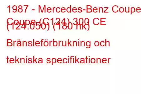 1987 - Mercedes-Benz Coupe
Coupe (C124) 300 CE (124.050) (180 hk) Bränsleförbrukning och tekniska specifikationer