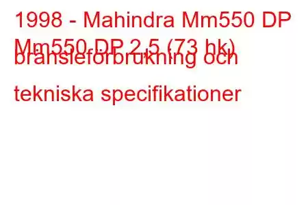 1998 - Mahindra Mm550 DP
Mm550 DP 2,5 (73 hk) bränsleförbrukning och tekniska specifikationer