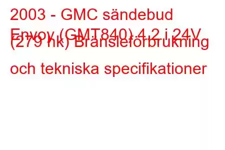 2003 - GMC sändebud
Envoy (GMT840) 4.2 i 24V (279 hk) Bränsleförbrukning och tekniska specifikationer