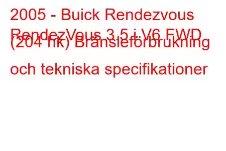 2005 - Buick Rendezvous
RendezVous 3.5 i V6 FWD (204 hk) Bränsleförbrukning och tekniska specifikationer