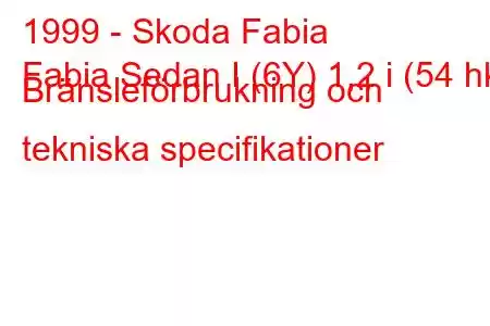 1999 - Skoda Fabia
Fabia Sedan I (6Y) 1,2 i (54 hk) Bränsleförbrukning och tekniska specifikationer