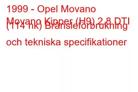 1999 - Opel Movano
Movano Kipper (H9) 2.8 DTI (114 hk) Bränsleförbrukning och tekniska specifikationer