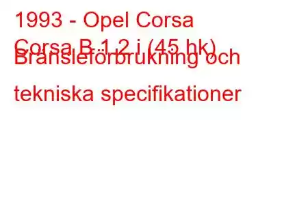 1993 - Opel Corsa
Corsa B 1.2 i (45 hk) Bränsleförbrukning och tekniska specifikationer