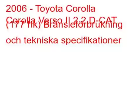 2006 - Toyota Corolla
Corolla Verso II 2.2 D-CAT (177 hk) Bränsleförbrukning och tekniska specifikationer