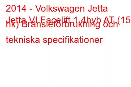 2014 - Volkswagen Jetta
Jetta VI Facelift 1.4hyb AT (150 hk) Bränsleförbrukning och tekniska specifikationer