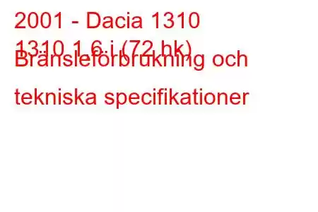 2001 - Dacia 1310
1310 1,6 i (72 hk) Bränsleförbrukning och tekniska specifikationer