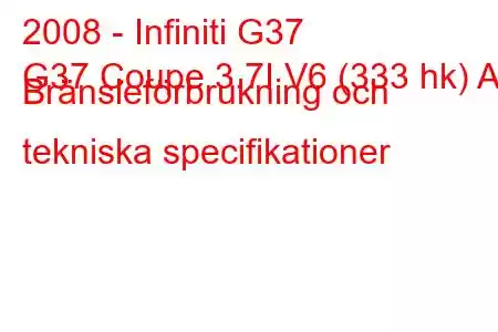 2008 - Infiniti G37
G37 Coupe 3.7I V6 (333 hk) AT Bränsleförbrukning och tekniska specifikationer