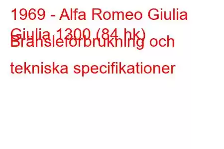 1969 - Alfa Romeo Giulia
Giulia 1300 (84 hk) Bränsleförbrukning och tekniska specifikationer