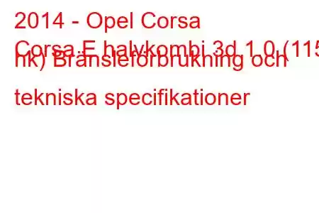 2014 - Opel Corsa
Corsa E halvkombi 3d 1.0 (115 hk) Bränsleförbrukning och tekniska specifikationer