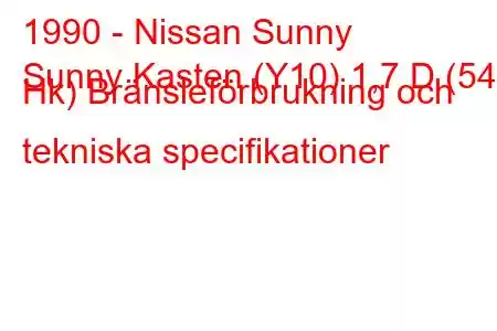 1990 - Nissan Sunny
Sunny Kasten (Y10) 1,7 D (54 Hk) Bränsleförbrukning och tekniska specifikationer