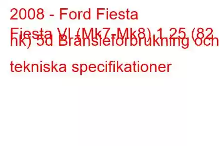 2008 - Ford Fiesta
Fiesta VI (Mk7-Mk8) 1,25 (82 hk) 5d Bränsleförbrukning och tekniska specifikationer