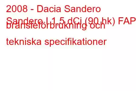 2008 - Dacia Sandero
Sandero I 1,5 dCi (90 hk) FAP bränsleförbrukning och tekniska specifikationer