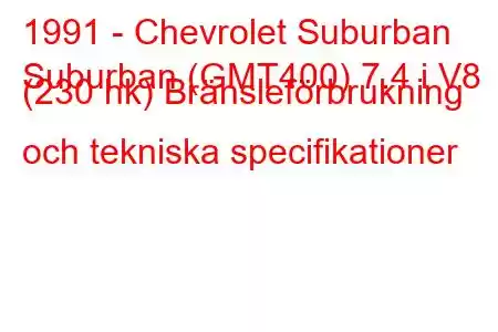 1991 - Chevrolet Suburban
Suburban (GMT400) 7.4 i V8 (230 hk) Bränsleförbrukning och tekniska specifikationer